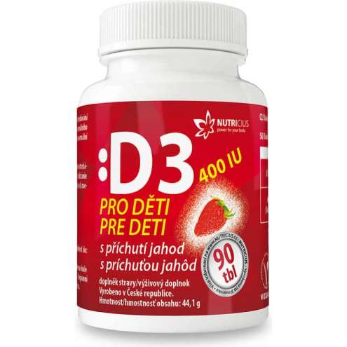 Nutricius Vitamín D3 pro děti 400IU jahoda 90 tablet